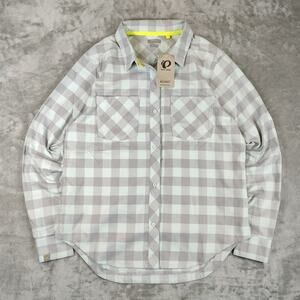 Pearl Izumi Rove cycling green/grey plaid casual preppy button up shirt wms L